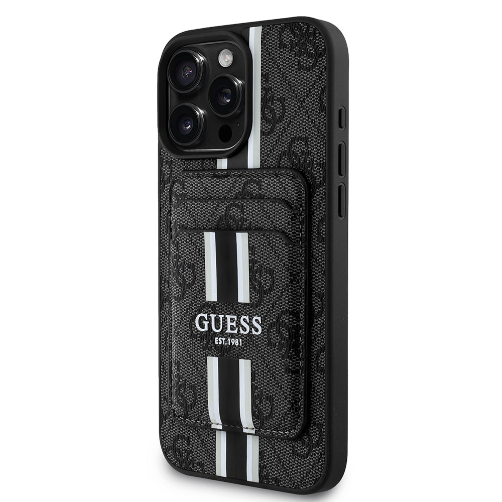 iPhone 16 Pro Kılıf Guess Orjinal Lisanslı M-safe Şarj Özellikli 4G Desenli Çizgili Kartlıklı Kılıf