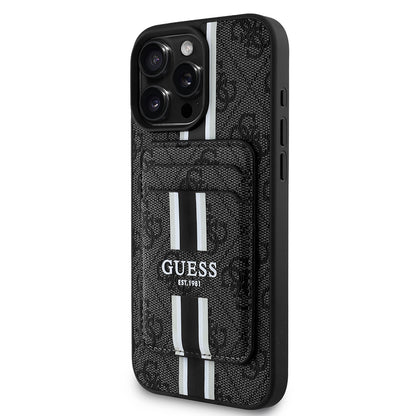 iPhone 16 Pro Kılıf Guess Orjinal Lisanslı M-safe Şarj Özellikli 4G Desenli Çizgili Kartlıklı Kılıf