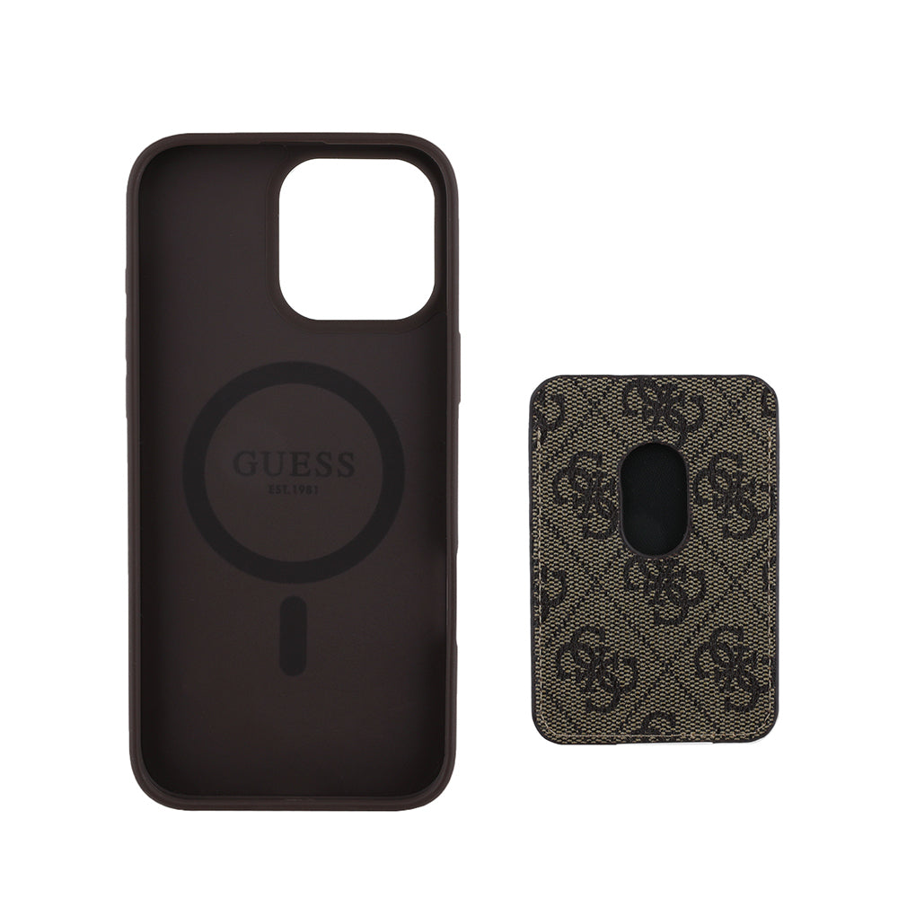 iPhone 16 Pro Kılıf Guess Orjinal Lisanslı M-safe Şarj Özellikli 4G Desenli Çizgili Kartlıklı Kılıf