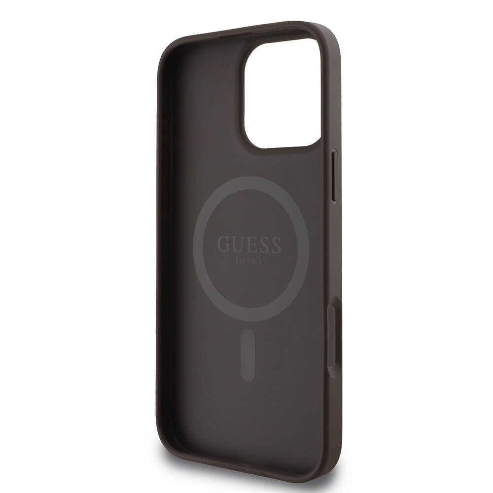 Apple iPhone 16 Pro Kılıf Guess Orjinal Lisanslı Magsafe Şarj Özellikli 4G Desenli Yazı Logolu Kapak Siyah