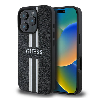 iPhone 16 Pro Kılıf Guess Orjinal Lisanslı M-safe Şarj Özellikli 4G Şerit Tasarımlı Printed Kılıf