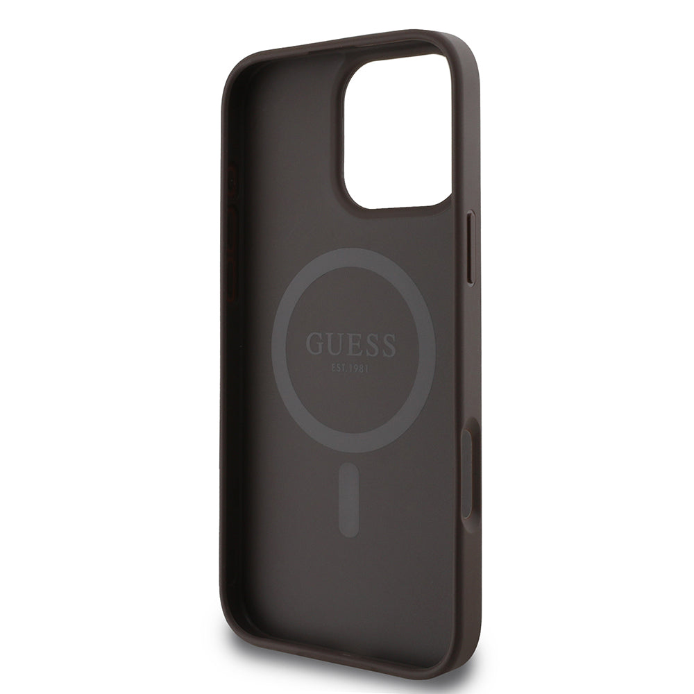 Apple iPhone 16 Pro Kılıf Guess Orjinal Lisanslı Magsafe Şarj Özellikli 4G Şerit Tasarımlı Printed Kapak Siyah
