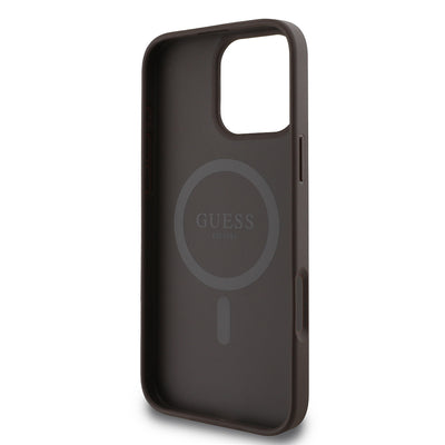 Apple iPhone 16 Pro Kılıf Guess Orjinal Lisanslı Magsafe Şarj Özellikli 4G Şerit Tasarımlı Printed Kapak Siyah