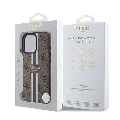 Apple iPhone 16 Pro Kılıf Guess Orjinal Lisanslı Magsafe Şarj Özellikli 4G Şerit Tasarımlı Printed Kapak Siyah