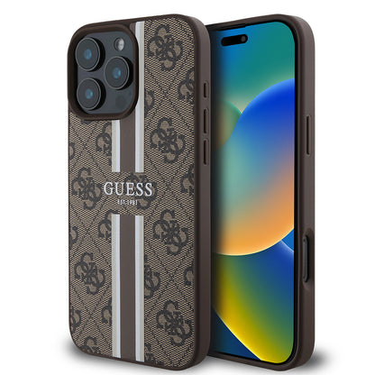 iPhone 16 Pro Kılıf Guess Orjinal Lisanslı M-safe Şarj Özellikli 4G Şerit Tasarımlı Printed Kılıf