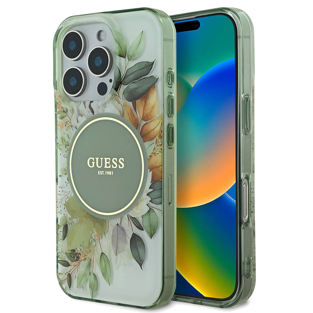 iPhone 16 Pro Kılıf Guess Orjinal Lisanslı M-safe Şarj Özellikli Flower Tonal Circle Kılıf