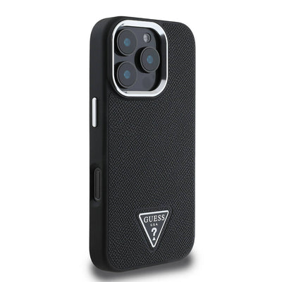 Apple iPhone 16 Pro Kılıf Guess Orjinal Lisanslı Magsafe Şarj Özellikli Grained Triangle Kapak Kahverengi