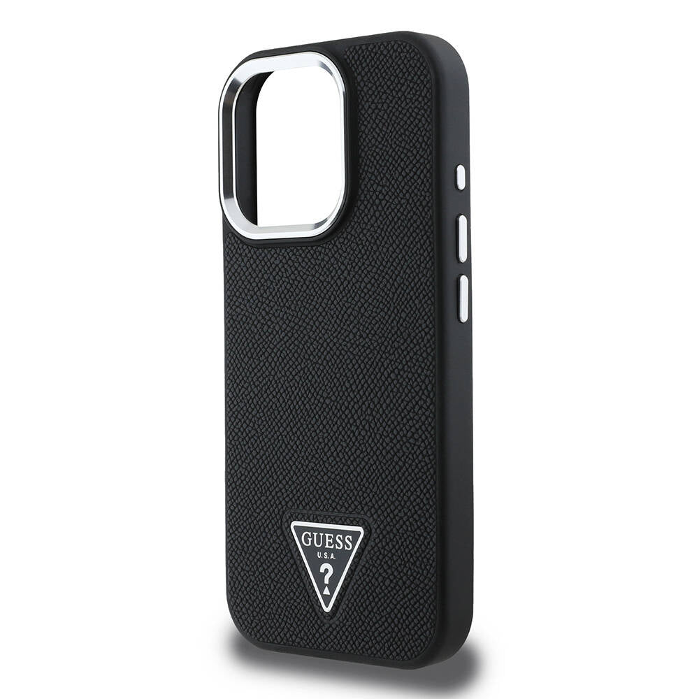 Apple iPhone 16 Pro Kılıf Guess Orjinal Lisanslı Magsafe Şarj Özellikli Grained Triangle Kapak Kahverengi