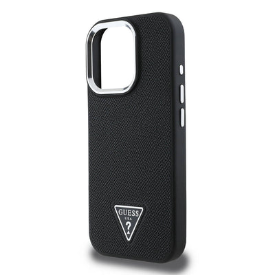 Apple iPhone 16 Pro Kılıf Guess Orjinal Lisanslı Magsafe Şarj Özellikli Grained Triangle Kapak Kahverengi