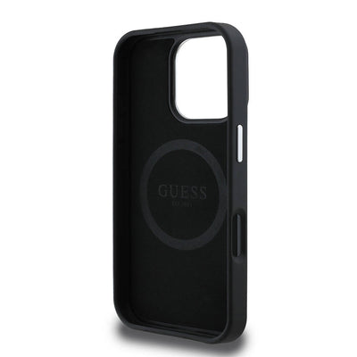 Apple iPhone 16 Pro Kılıf Guess Orjinal Lisanslı Magsafe Şarj Özellikli Grained Triangle Kapak Kahverengi