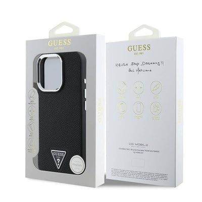 Apple iPhone 16 Pro Kılıf Guess Orjinal Lisanslı Magsafe Şarj Özellikli Grained Triangle Kapak Siyah
