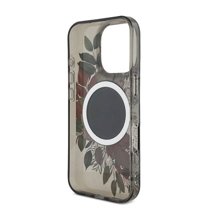 iPhone 16 Pro Kılıf Guess Orjinal Lisanslı M-safe Şarj Özellikli IML Baskılı Çiçek İnci Bileklikli Kılıf