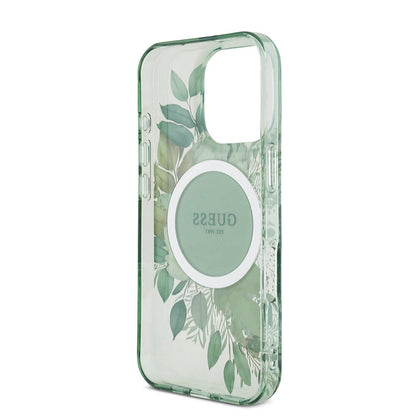 iPhone 16 Pro Kılıf Guess Orjinal Lisanslı M-safe Şarj Özellikli IML Baskılı Çiçek İnci Bileklikli Kılıf