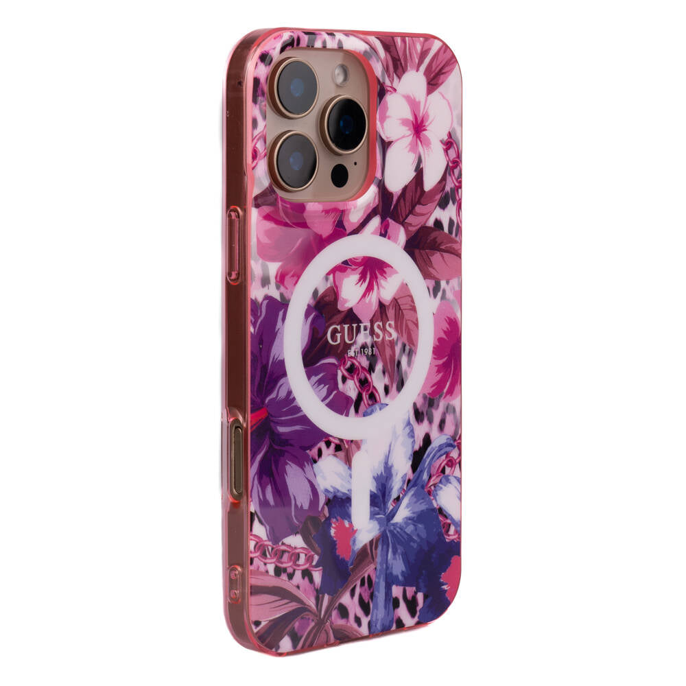 iPhone 16 Pro Kılıf Guess Orjinal Lisanslı M-safe Şarj Özellikli IML Baskılı Jungle Ring Kılıf