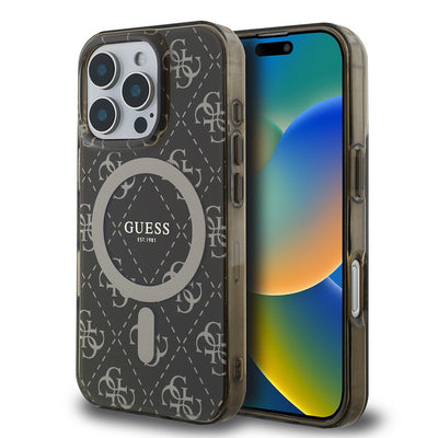 Apple iPhone 16 Pro Kılıf Guess Orjinal Lisanslı Magsafe Şarj Özellikli IML Baskılı Klasik Logolu 4G Desenli Kapak Pembe