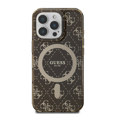 Apple iPhone 16 Pro Kılıf Guess Orjinal Lisanslı Magsafe Şarj Özellikli IML Baskılı Klasik Logolu 4G Desenli Kapak Pembe