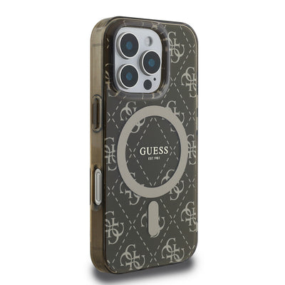 Apple iPhone 16 Pro Kılıf Guess Orjinal Lisanslı Magsafe Şarj Özellikli IML Baskılı Klasik Logolu 4G Desenli Kapak Pembe