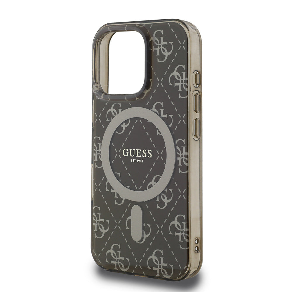 Apple iPhone 16 Pro Kılıf Guess Orjinal Lisanslı Magsafe Şarj Özellikli IML Baskılı Klasik Logolu 4G Desenli Kapak Pembe