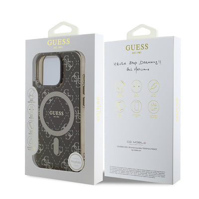 Apple iPhone 16 Pro Kılıf Guess Orjinal Lisanslı Magsafe Şarj Özellikli IML Baskılı Klasik Logolu 4G Desenli Kapak Pembe