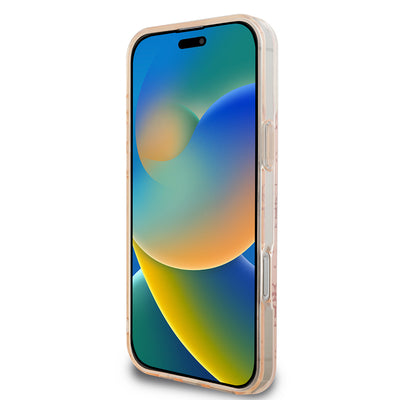 Apple iPhone 16 Pro Kılıf Guess Orjinal Lisanslı Magsafe Şarj Özellikli IML Baskılı Klasik Logolu 4G Desenli Kapak Pembe
