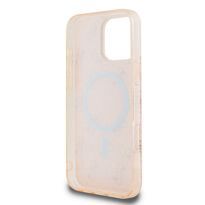 Apple iPhone 16 Pro Kılıf Guess Orjinal Lisanslı Magsafe Şarj Özellikli IML Baskılı Klasik Logolu 4G Desenli Kapak Pembe