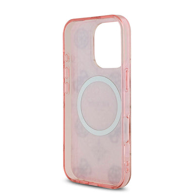Apple iPhone 16 Pro Kılıf Guess Orjinal Lisanslı Magsafe Şarj Özellikli IML Peony ve 4G Desenli Klasik Logolu Kapak Kahverengi