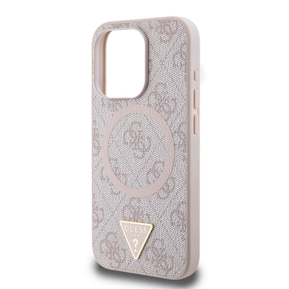 iPhone 16 Pro Kılıf Guess Orjinal Lisanslı M-safe Şarj Özellikli PU Üçgen Logo 4G Desenli Kılıf