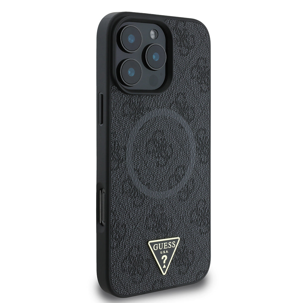 iPhone 16 Pro Kılıf Guess Orjinal Lisanslı M-safe Şarj Özellikli PU Üçgen Logo 4G Desenli Kılıf