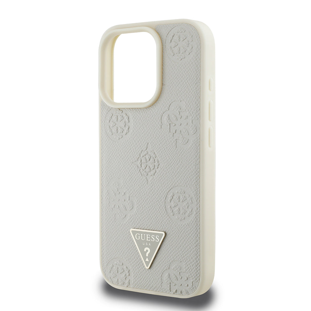 iPhone 16 Pro Kılıf Guess Orjinal Lisanslı M-safe Şarj Özellikli Sıcak Baskılı Üçgen Logolu PU Deri Peony Kılıf