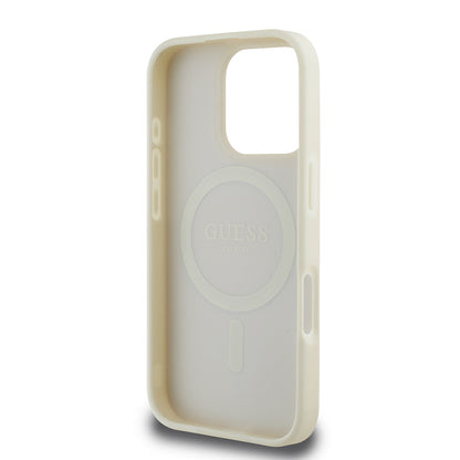 iPhone 16 Pro Kılıf Guess Orjinal Lisanslı M-safe Şarj Özellikli Sıcak Baskılı Üçgen Logolu PU Deri Peony Kılıf