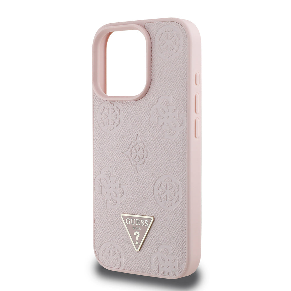 iPhone 16 Pro Kılıf Guess Orjinal Lisanslı M-safe Şarj Özellikli Sıcak Baskılı Üçgen Logolu PU Deri Peony Kılıf