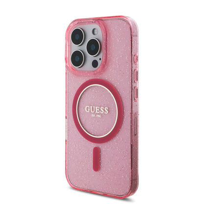 iPhone 16 Pro Kılıf Guess Orjinal Lisanslı M-safe Şarj Özellikli Simli Silikon İnci Bileklikli Kılıf