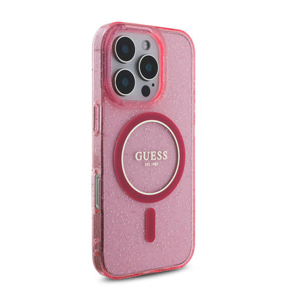 iPhone 16 Pro Kılıf Guess Orjinal Lisanslı M-safe Şarj Özellikli Simli Silikon İnci Bileklikli Kılıf