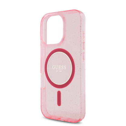 iPhone 16 Pro Kılıf Guess Orjinal Lisanslı M-safe Şarj Özellikli Simli Silikon İnci Bileklikli Kılıf