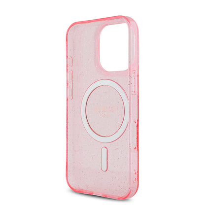 iPhone 16 Pro Kılıf Guess Orjinal Lisanslı M-safe Şarj Özellikli Simli Silikon İnci Bileklikli Kılıf