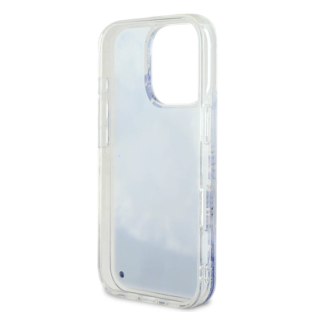 iPhone 16 Pro Kılıf Guess Orjinal Lisanslı M-safe Şarj Özellikli Sıvılı Simli Çiçek Desenli Kılıf