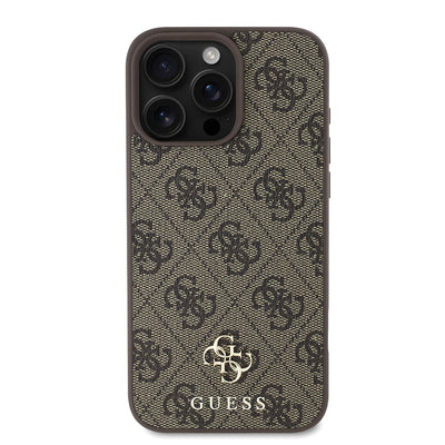 Apple iPhone 16 Pro Kılıf Guess Orjinal Lisanslı Magsafe Şarj Özellikli Small 4G Classic Kapak Kahverengi
