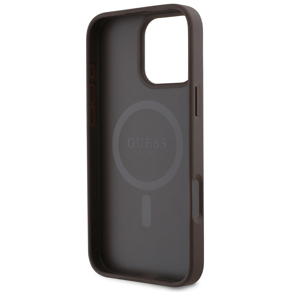 Apple iPhone 16 Pro Kılıf Guess Orjinal Lisanslı Magsafe Şarj Özellikli Small 4G Classic Kapak Kahverengi