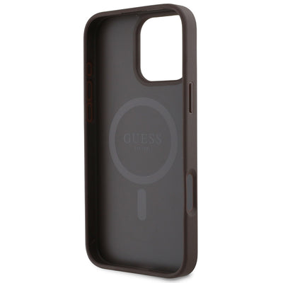 Apple iPhone 16 Pro Kılıf Guess Orjinal Lisanslı Magsafe Şarj Özellikli Small 4G Classic Kapak Kahverengi