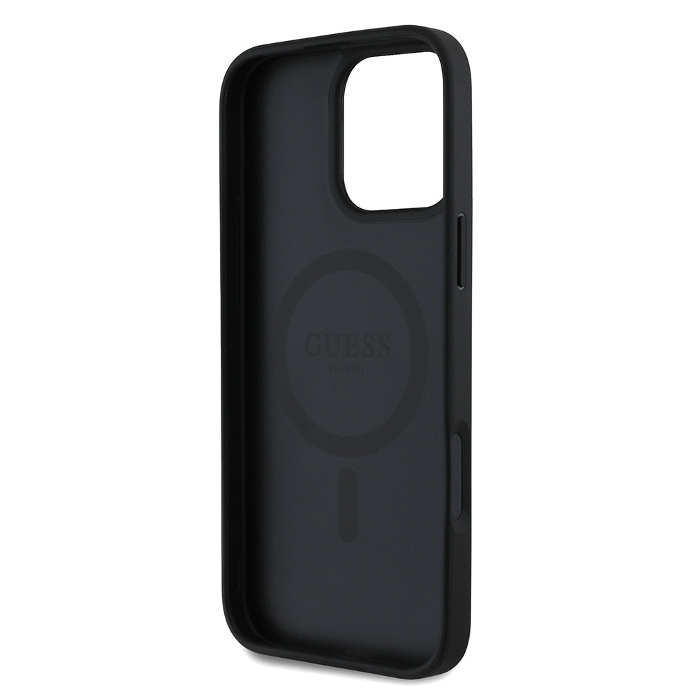 Apple iPhone 16 Pro Kılıf Guess Orjinal Lisanslı M-safe Şarj Özellikli Taneli Çiçek Tasarımlı Metal Yazı Logolu Kapak Kırmızı