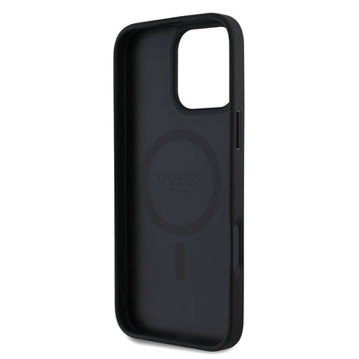 Apple iPhone 16 Pro Kılıf Guess Orjinal Lisanslı M-safe Şarj Özellikli Taneli Çiçek Tasarımlı Metal Yazı Logolu Kapak Kırmızı