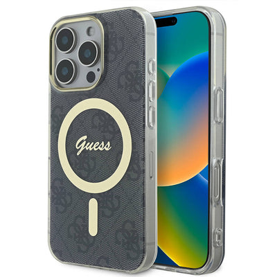 Apple iPhone 16 Pro Kılıf Guess Orjinal Lisanslı Magsafe Şarj Özellikli Yazı Logolu 4G Desenli Kapak Kahverengi