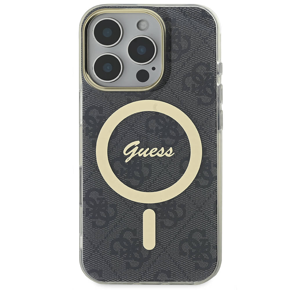 Apple iPhone 16 Pro Kılıf Guess Orjinal Lisanslı Magsafe Şarj Özellikli Yazı Logolu 4G Desenli Kapak Kahverengi