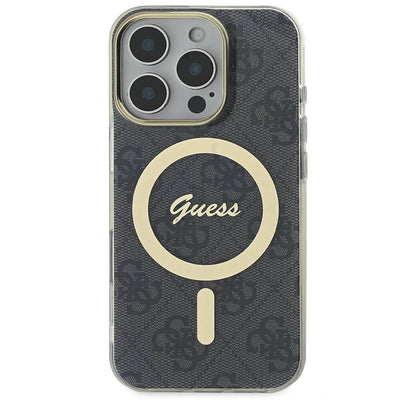 Apple iPhone 16 Pro Kılıf Guess Orjinal Lisanslı Magsafe Şarj Özellikli Yazı Logolu 4G Desenli Kapak Kahverengi