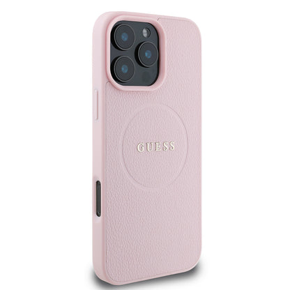 iPhone 16 Pro Kılıf Guess Orjinal Lisanslı M-safe Şarj Özellikli Yazı Logolu Grained Kılıf