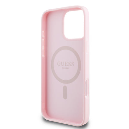 iPhone 16 Pro Kılıf Guess Orjinal Lisanslı M-safe Şarj Özellikli Yazı Logolu Grained Kılıf