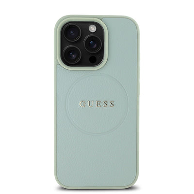 Apple iPhone 16 Pro Kılıf Guess Orjinal Lisanslı Magsafe Şarj Özellikli Yazı Logolu Grained Kapak Yeşil