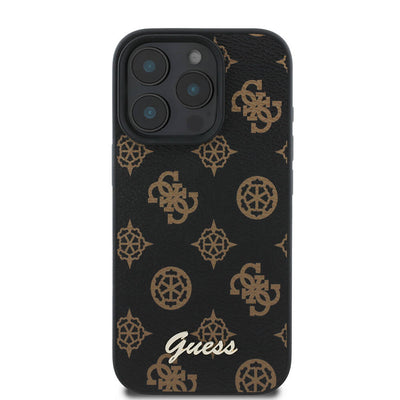 Apple iPhone 16 Pro Kılıf Guess Orjinal Lisanslı Magsafe Şarj Özellikli Yazı Logolu Peony Kapak Kahverengi