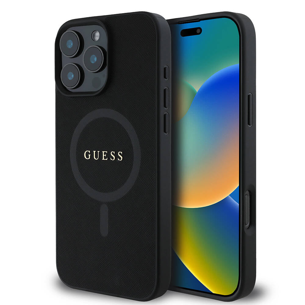 iPhone 16 Pro Kılıf Guess Orjinal Lisanslı M-safe Şarj Özellikli Yazı Logolu Saffiano Classic Kılıf
