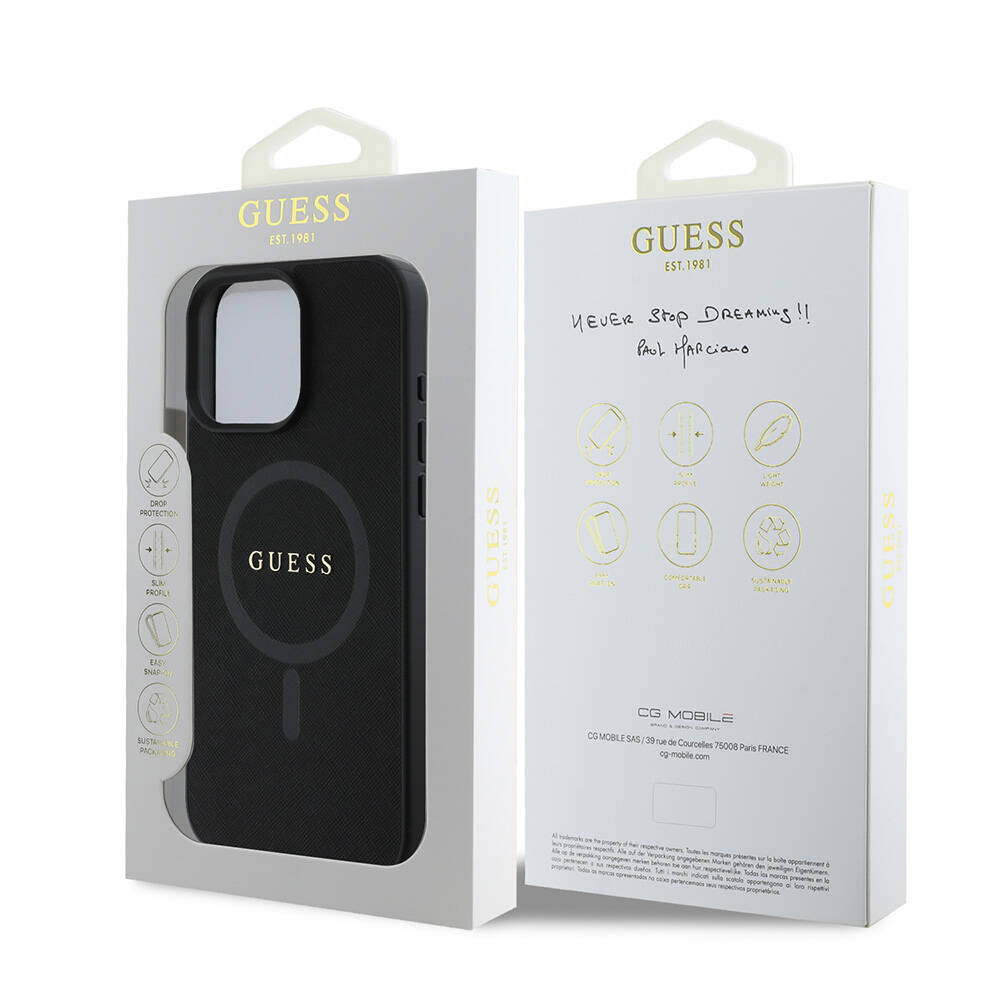 iPhone 16 Pro Kılıf Guess Orjinal Lisanslı M-safe Şarj Özellikli Yazı Logolu Saffiano Classic Kılıf